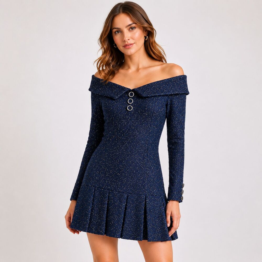 Black Halo Edith Mini Dress Size 10 Twilight Tapestry Navy Shimmer Cocktail NWT